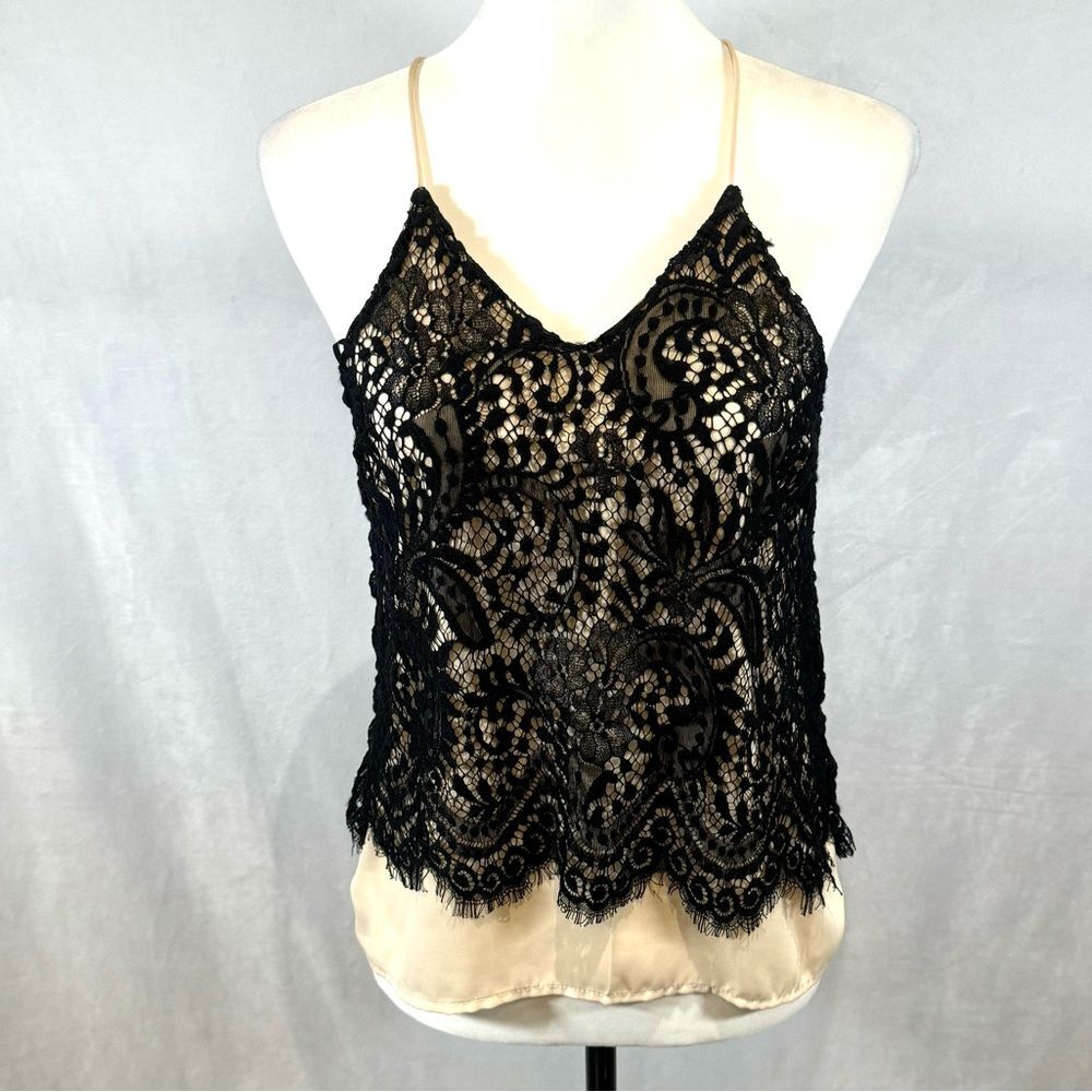 Bleuh ciel black lace overlay nude cami top size XS